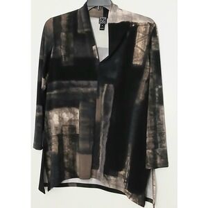 Clara Sun Woo Blouse Women's Large Brown V-Neck Collared Minimalist Wearable Art